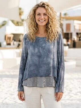 FEMME fatale  Sequin Trim Layered Silk tie dye Top Medium @i